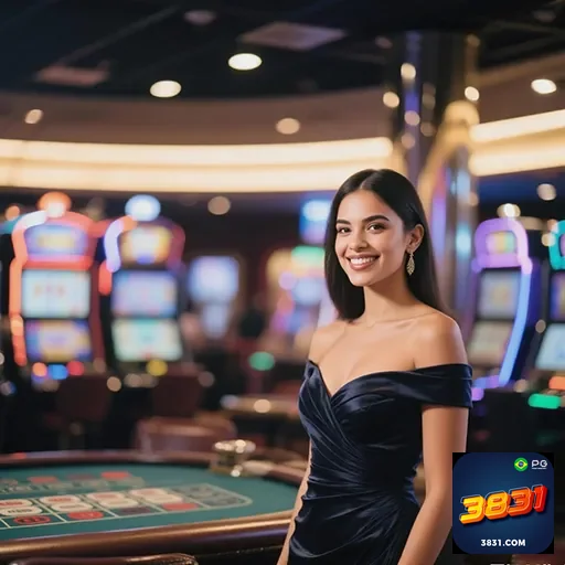 Imagem de cassino com o logo do site 3831, destacando o ambiente de jogos e apostas online.